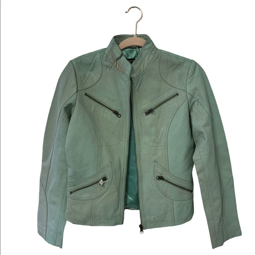 Women's tie dye leather biker jacket